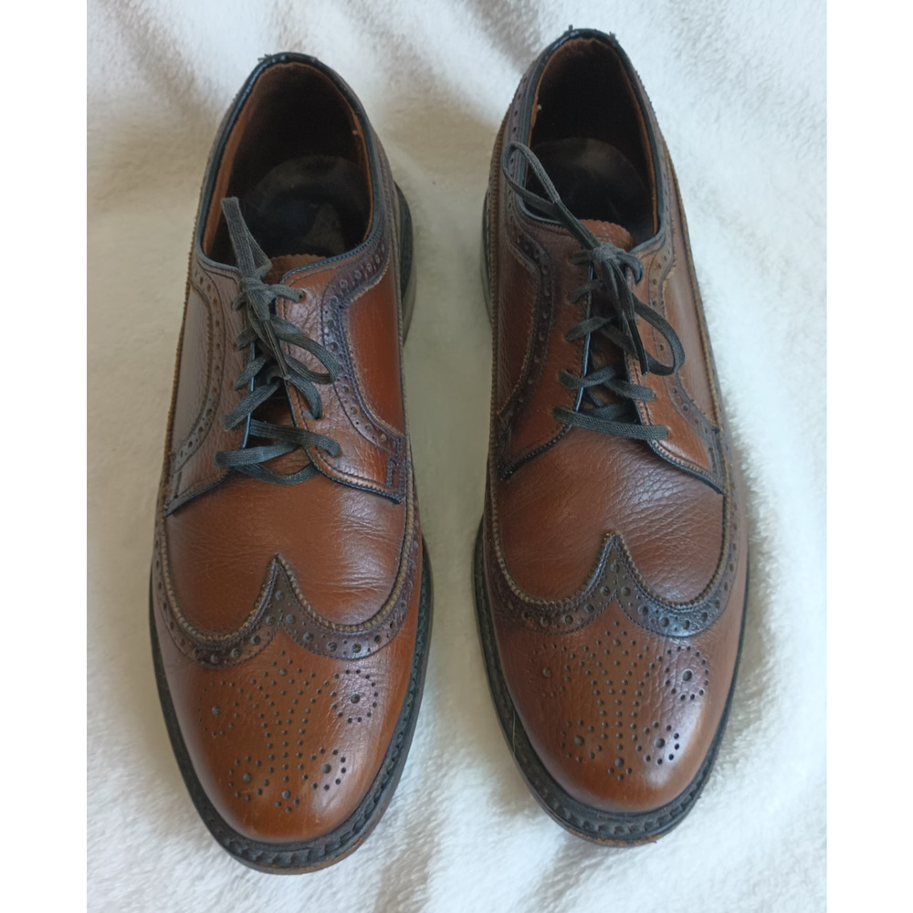 Vintage Mens Brown Leather Wingtip Oxfords Brogue Dress Shoes Size 10 D